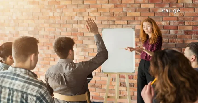 Professional Growth and International Trainings Professionals attending a business training workshop with a world map and airplane icon representing educational travel