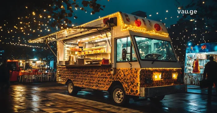A traveler enjoying local traditional dishes at an outdoor cafe with a map and passport on the table.