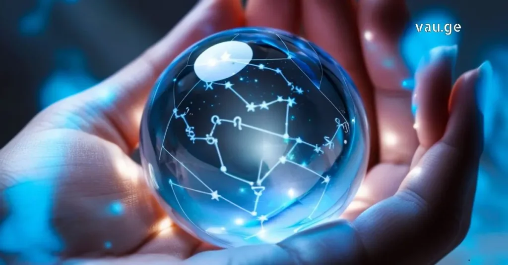 Zodiac wheel and mystical astrology symbols with constellations.