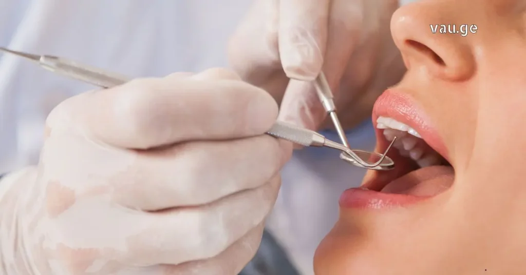 A professional dentist performing a dental examination on a patient using specialized tools.