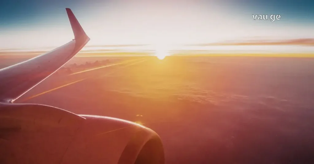 მზისჩასვლა თვითმფრინავიდან. ხედი